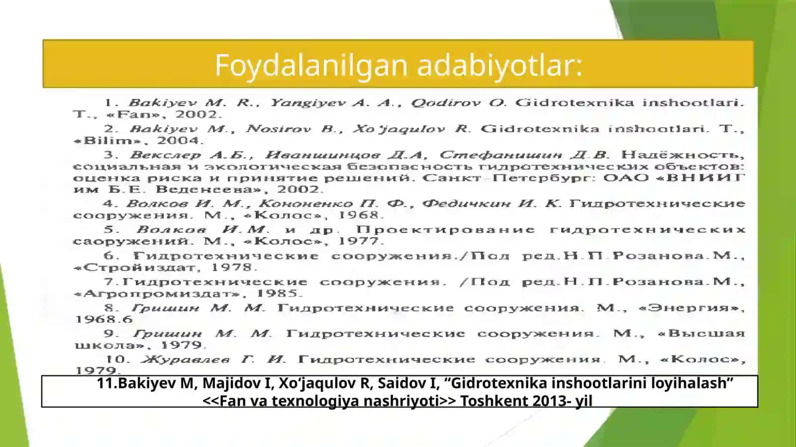 Kanaldagi Ochiq rostlashinshootlari kirish qismigidravlik hisobi 3