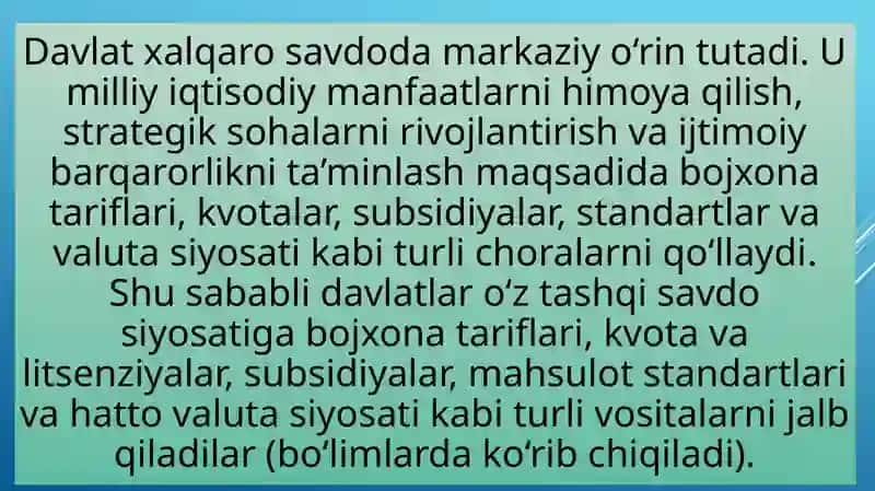 Xalqaro savdoda davlatning roli 3