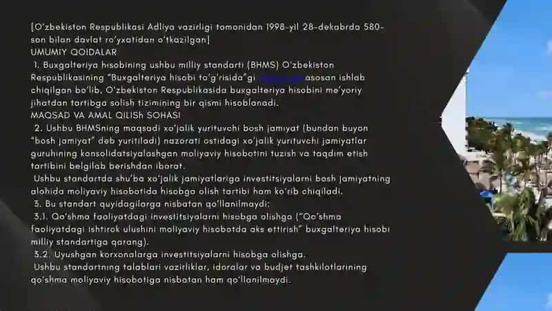 SHO’BA XO‘JALIK JAMIYATLARIGA SARMOYALARNI HISOBGA OLISH VA KONSOLIDATSIYALASHGAN MOLIYAVIY HISOBOTLAR 3