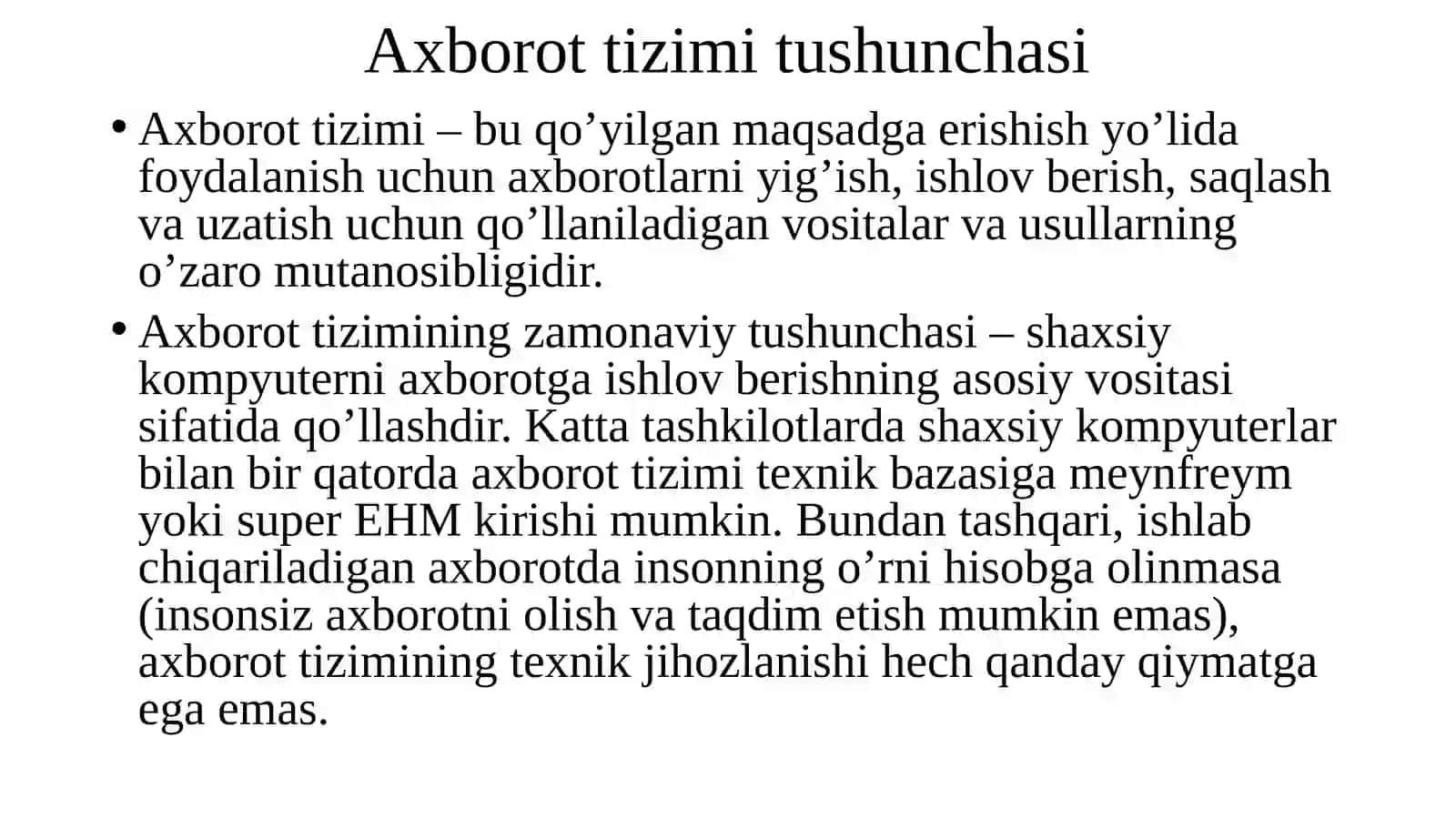 Axborot tizimlari va axborotlarni boshqarish 3