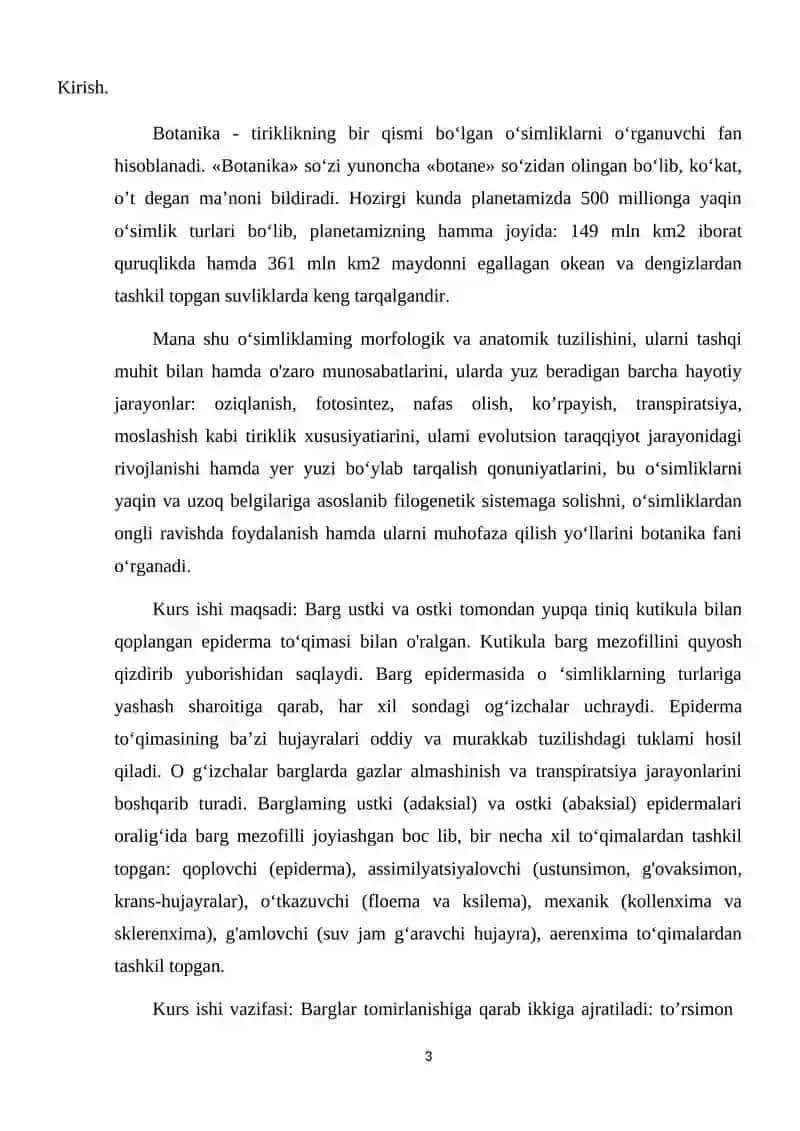 BARGLARNING ANATOMA-MORFOLOGIK TUZILISHI VA XILLARI KURS ISHI 3