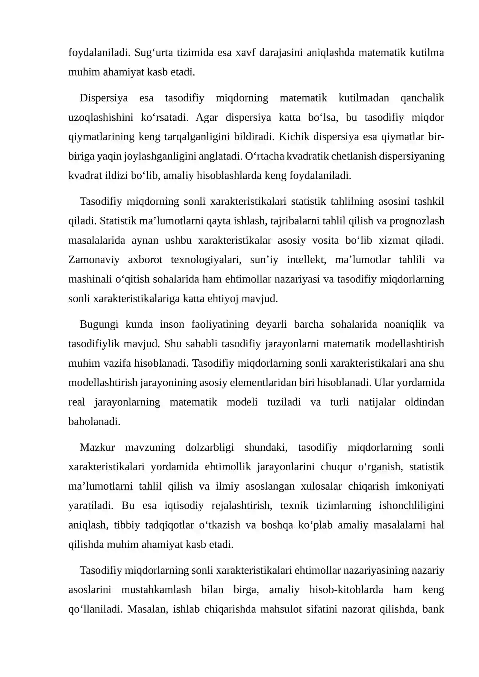 TASODIFIY MIQDORNING SONLI XARAKTERISTIKALARI VA ULARNING XOSSALARI 3