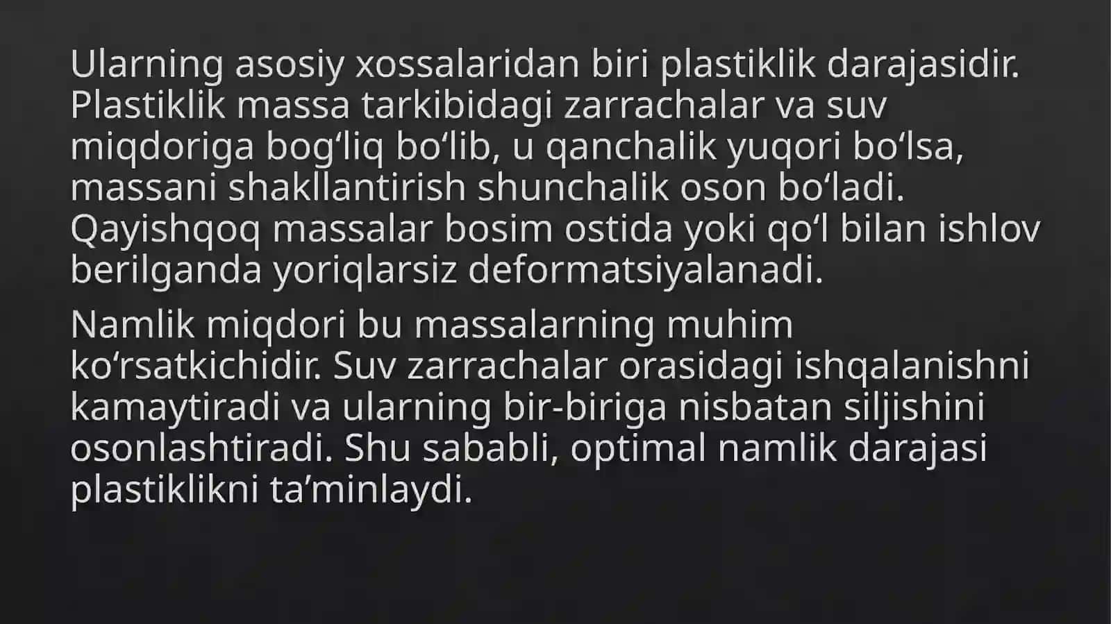 Qayishqoq (plastik) massaning xossalari 3