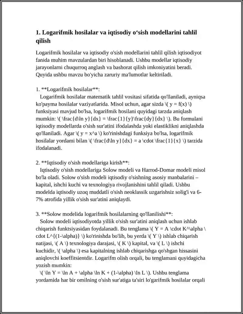 LOGARIFMIK HOSILANING IQTISODIYOTDA QO'LLANILISHI 3