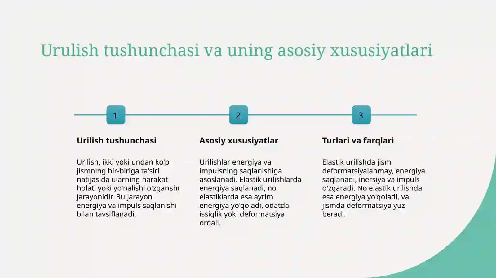 Jismlarning absalyutelastik va noelastik urilishi 3