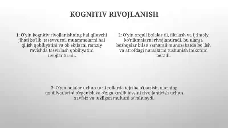 Bolalar Psixik Jarayonlarining Rivojlanishida OʻYin Yetakchi Faoliyat Sifatida 3
