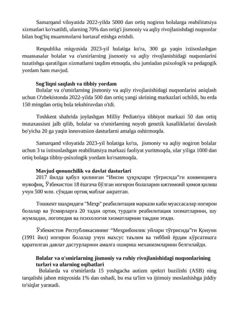 Jismoniy va ruhiy rivojlanishida nuqsoni boʻlgan bolalar va oʻsmirlarning ijtimoiy himoyasi 3