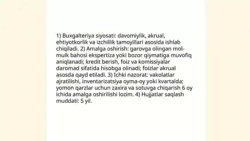 Lombart xizmatlarini ko'rsatuvchi sub'cktlarda buxgalteriya hisobi 3