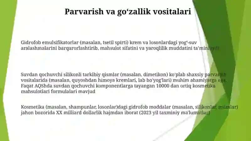 Gidrofob effekt hosil qiluvchi moddalarning xalq xoʻjaligida ahamiyati 3