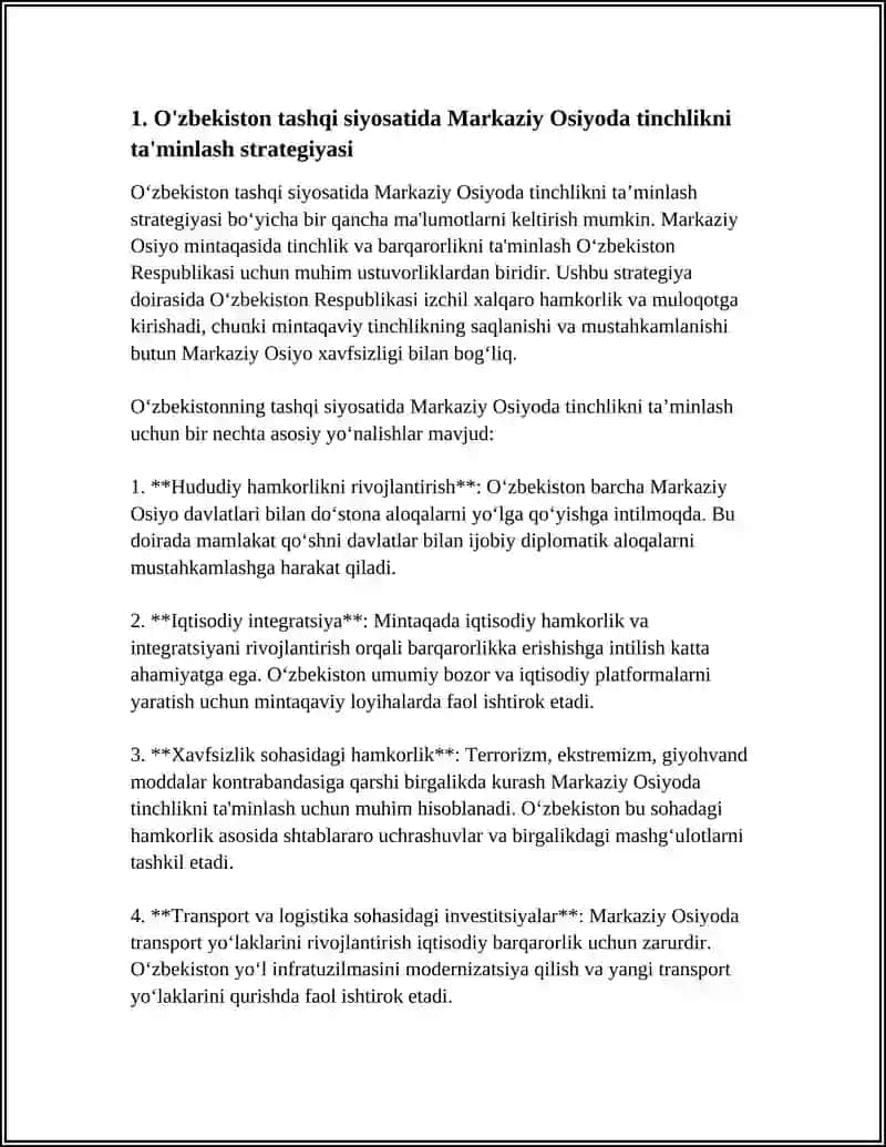 O'ZBEKISTONNING MARKAZIY OSIYODA TINCHLIK VA BARQARORLIKNI TA'MINLASHDAGI OʻRNI 3