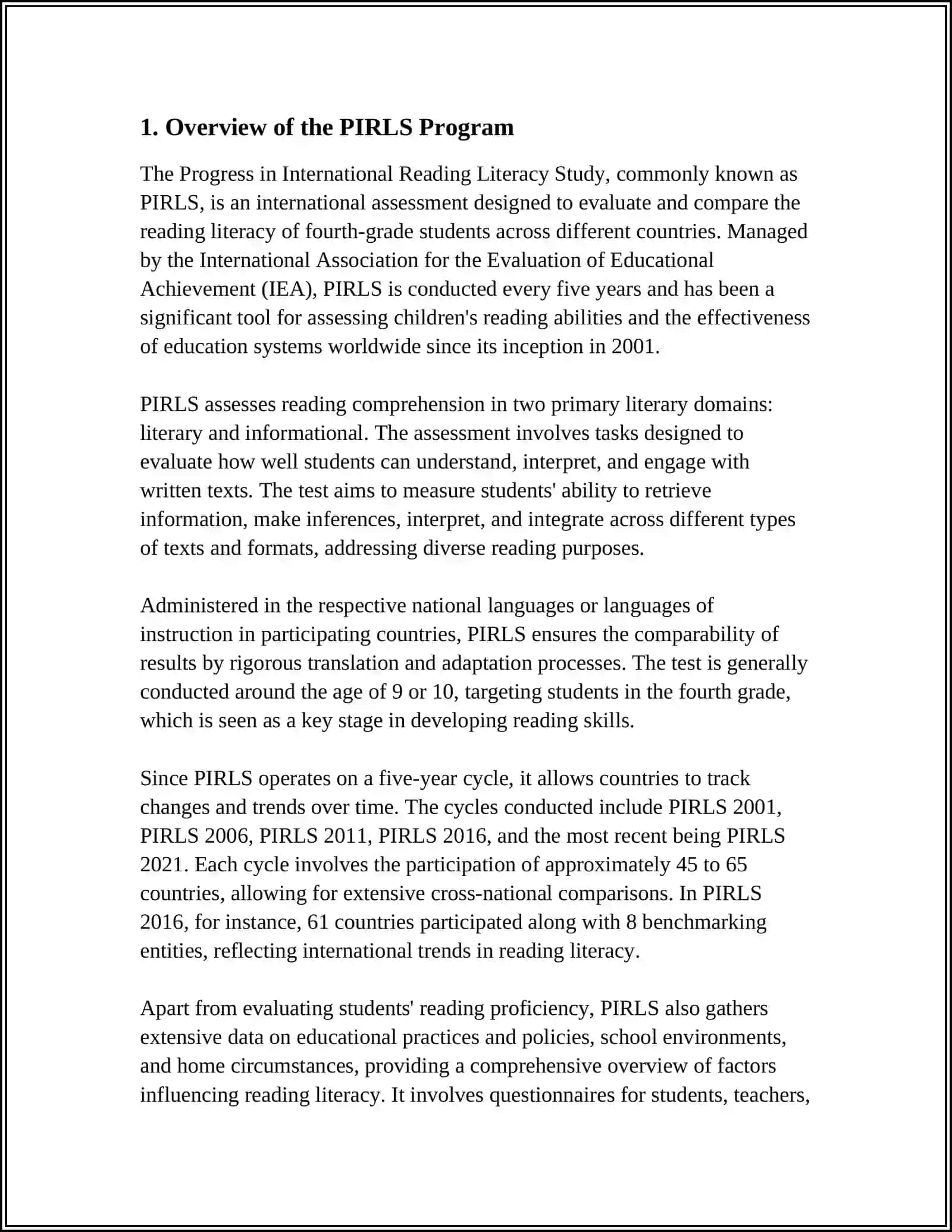 ASSESSMENT OF STUDENTS' KNOWLEDGE THROUGH THE PIRLS PROGRAM 3