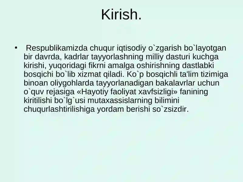 Hayotiy faoliyat xavfsizligi (HFX) fanining ahamiyati va uning tarkibi 3