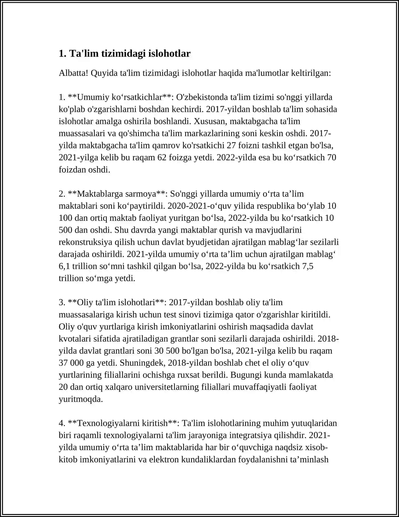 MUSTAQIL ISH Mavzu: O'ZBEKISTON RESPUBLIKASIDA IJTIMOIY SOHADAGI ISLOHOTLAR 3