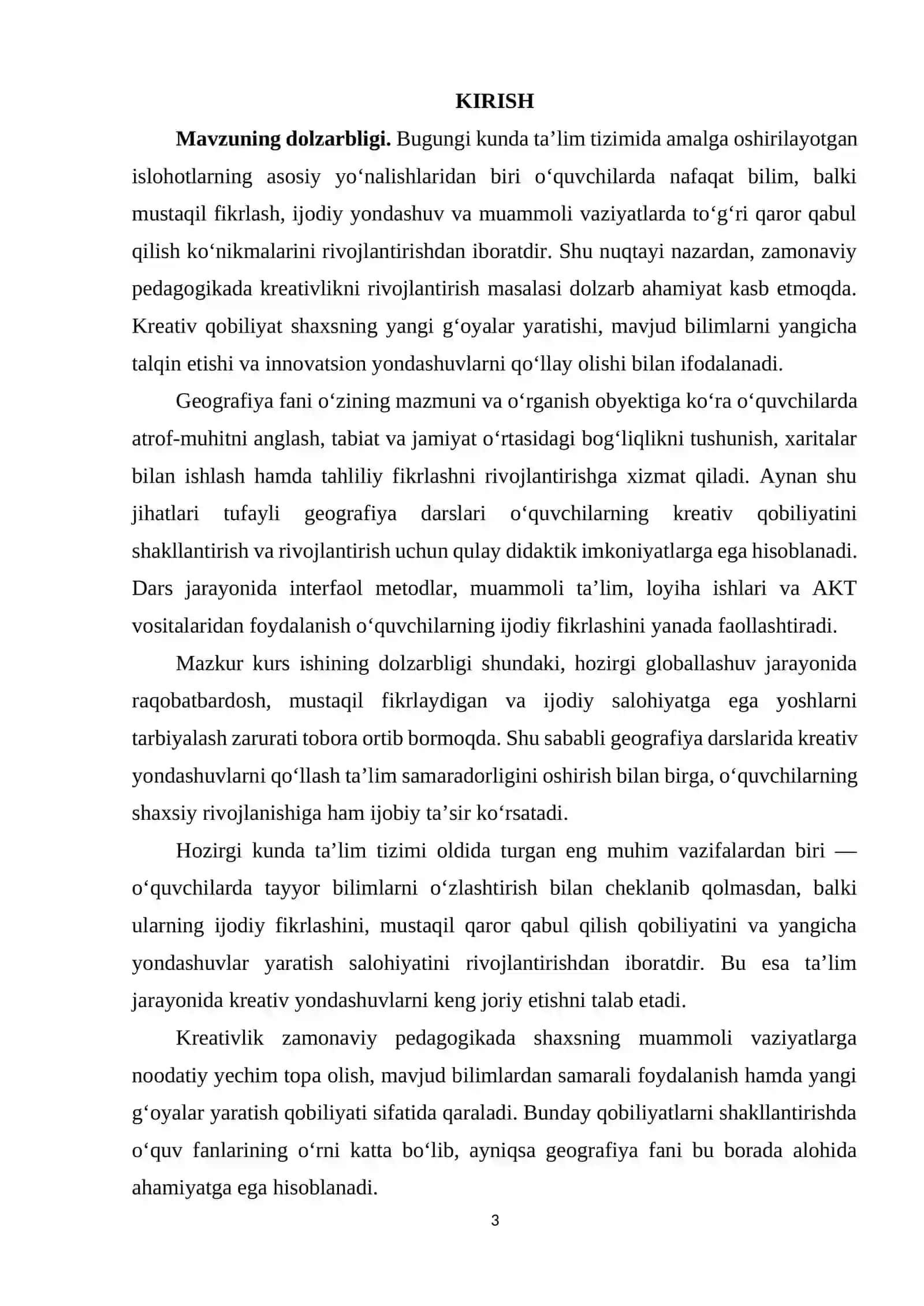 GEOGRAFIYA DARSLARIDA O‘QUVCHILARNING KREATIV QOBILIYATINI RIVOJLANTIRISH 3