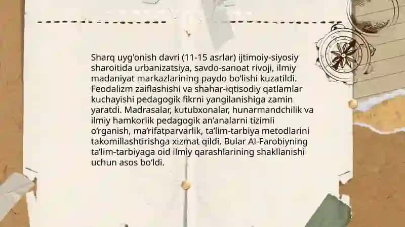 Sharq uygʻonish davrida pedagogik fikr taraqqiyoti.Al-Farobiyning taʼlim-tarbiyaga oid qarashlari 3