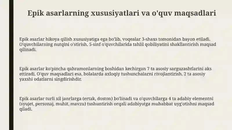 Epik asarlar ustida ishlash uchun metodik tavsiyalar 3