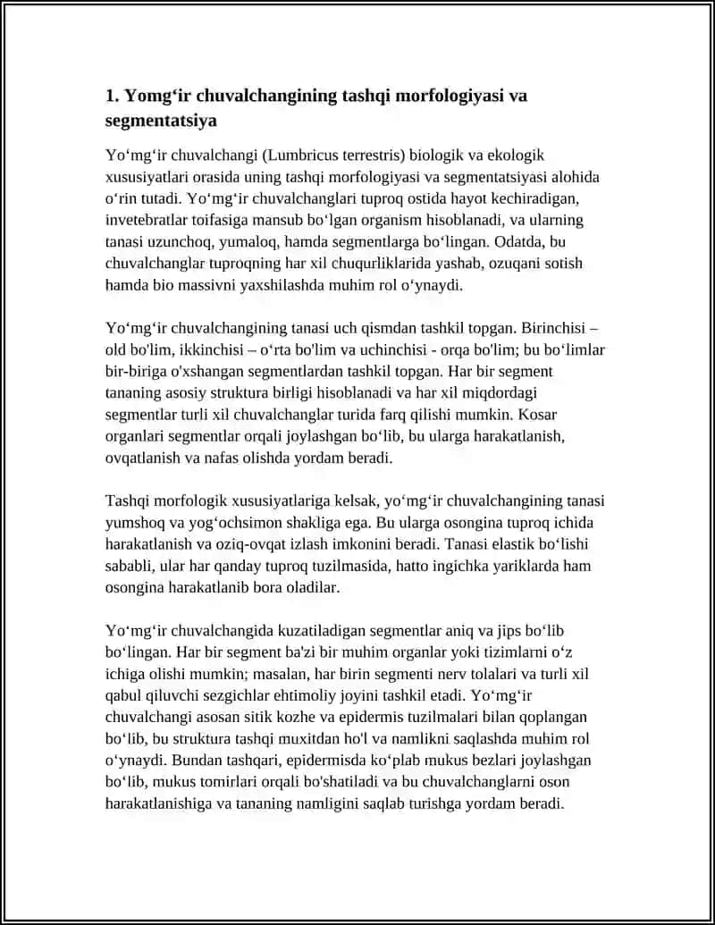 Yomgʻir Chuvalchangining Biologik va Ekologik Xususiyatlari 3