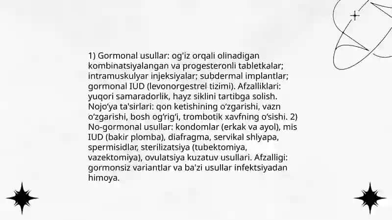 Kontrasepsiya vositalari. Probiotik va prebiotiklar 3