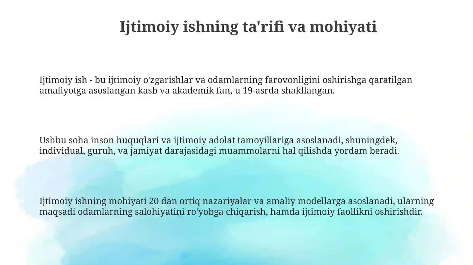 Ijtimoiy ish: ta'rif, tamoyillar va metodlar 3