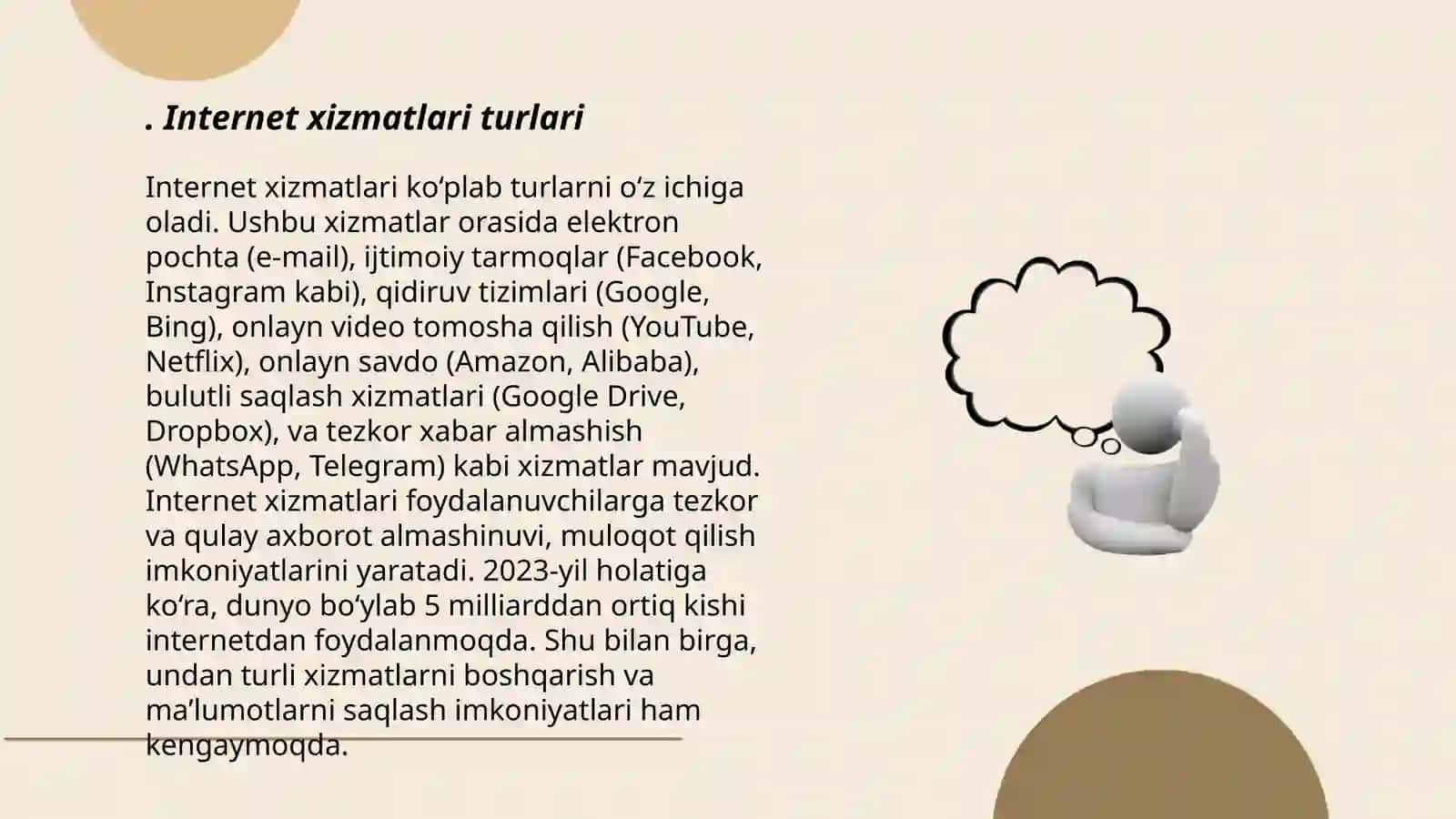 Internet xizmati turlari, ularning ahamiyati. Yaratilish va rivojlanish tarixi 3