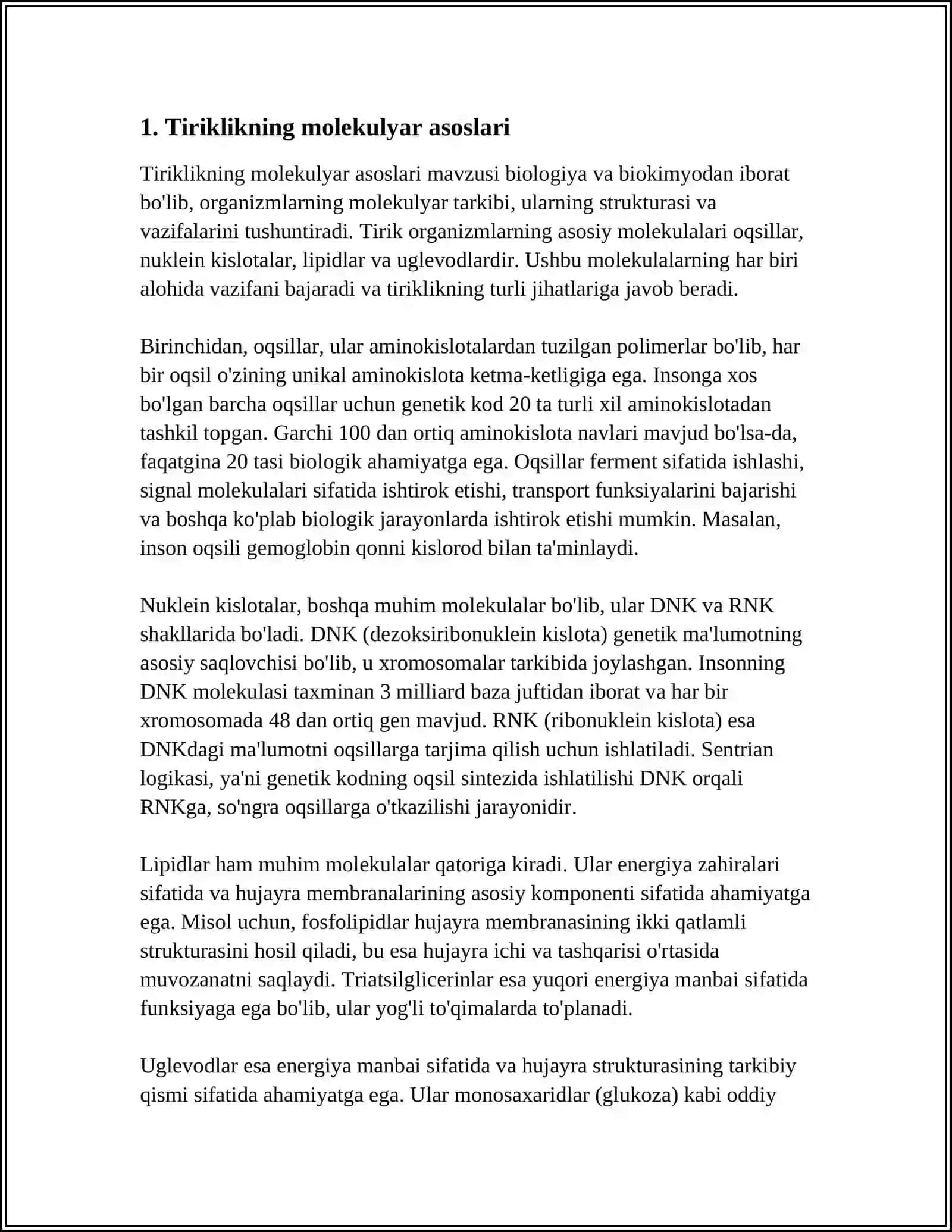 TIRIKLIKNING MOLEKULYAR ASOSLARI 3