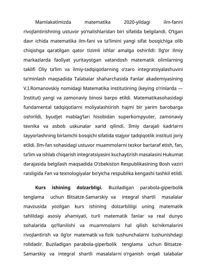 BUZILADIGAN PARABOLA-GIPERBOLIK TENGLAMA UCHUN BITSADZE-SAMARSKIY VA INTEGRAL SHARTLI MASALALAR 3