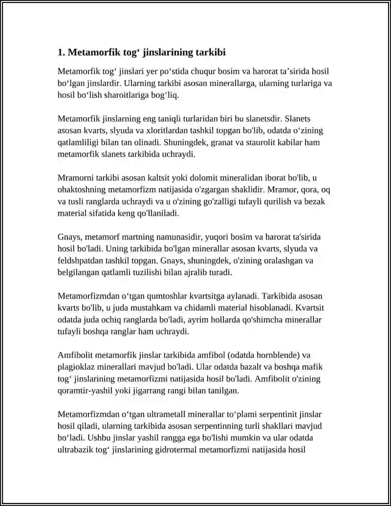 METAMORFIK TOGʻ JINSLARNING TASNIFI. METAMORFIK TURLARI 3