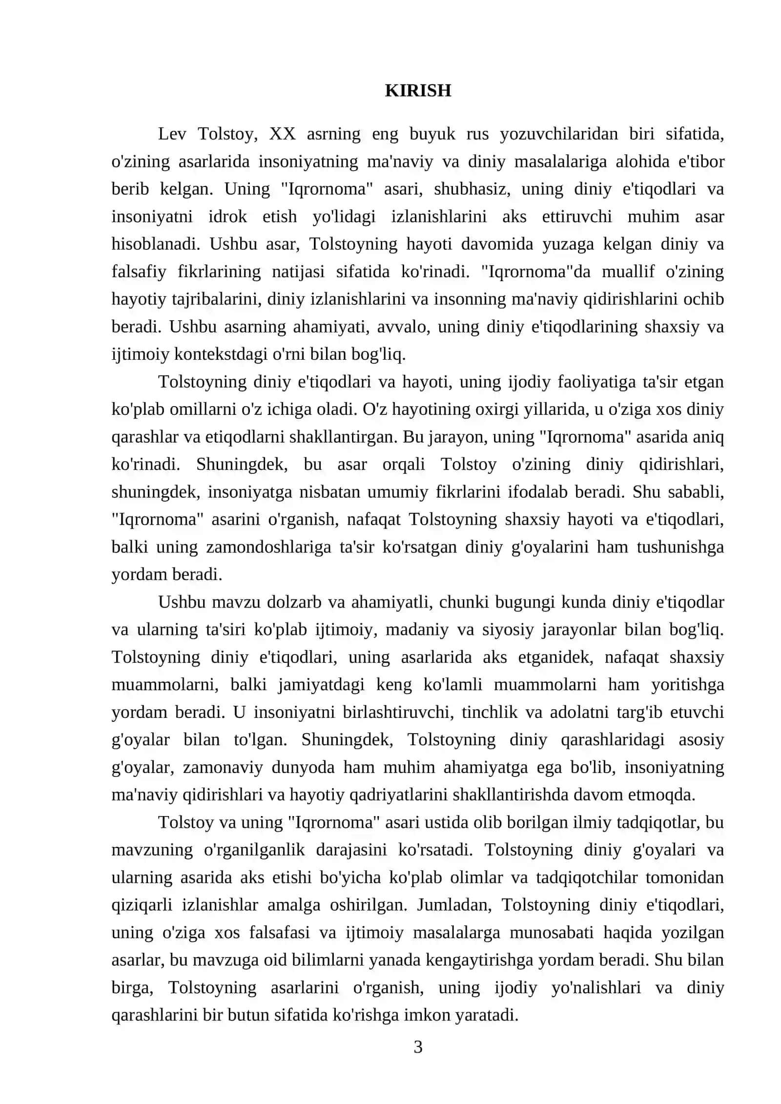 Lev Tolstoyning "Iqrornoma" asaridagi diniy e'tiqodlarni tahlil etish 3