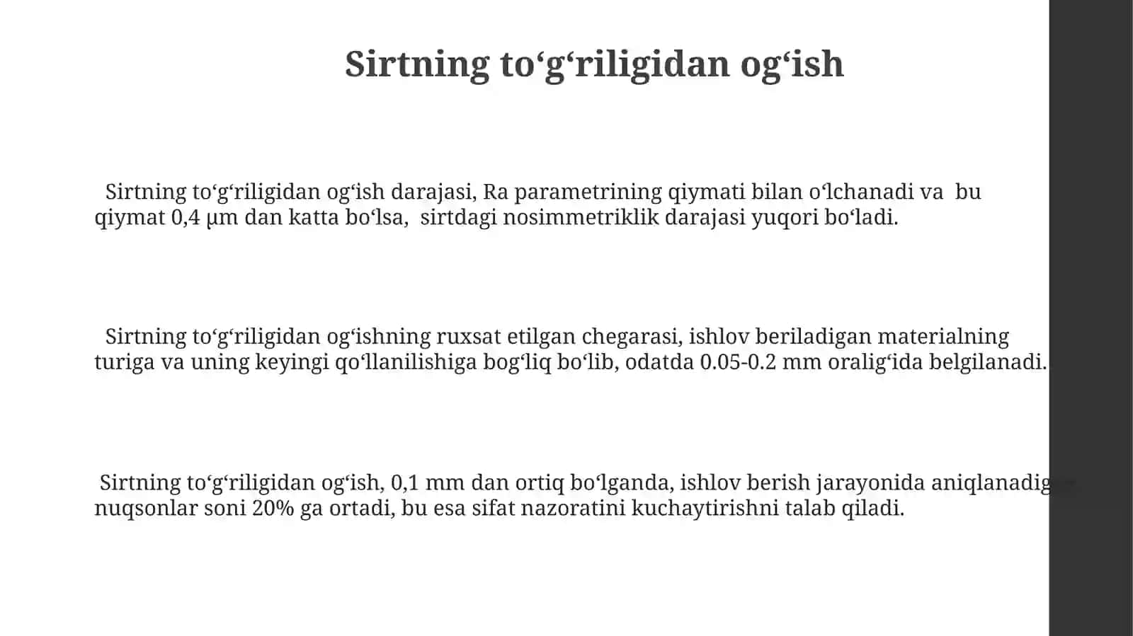 Detallar yuzalarini shakldan, joylashishdan og'ishlari 3