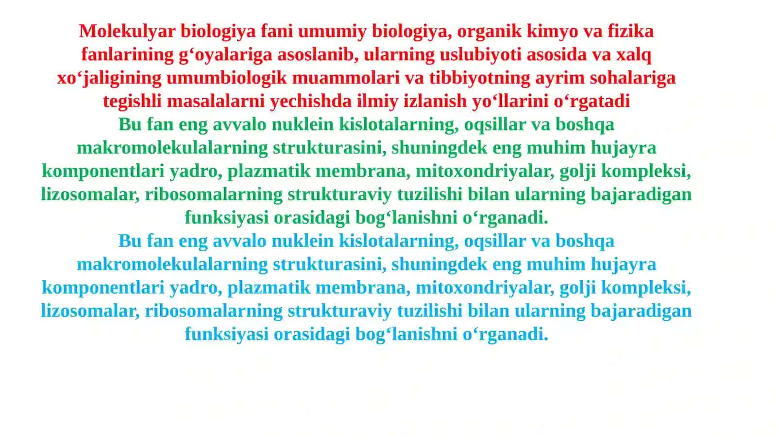 MOLEKULYAR BIOLOGIYA.OQSIL BIOSINTEZI, 3