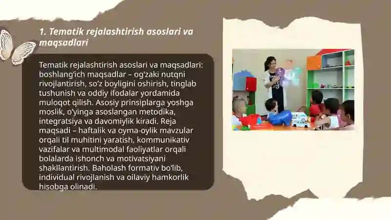 Maktabgacha yoshdagi bolalarga ingliz tilini o'qitish bo‘yicha tematik rejalashtirish 3