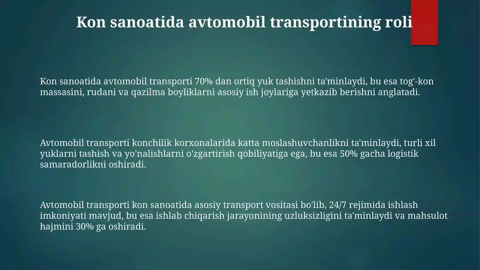 Avtomobil transportining kon-texnologik qollanish soxalari 3