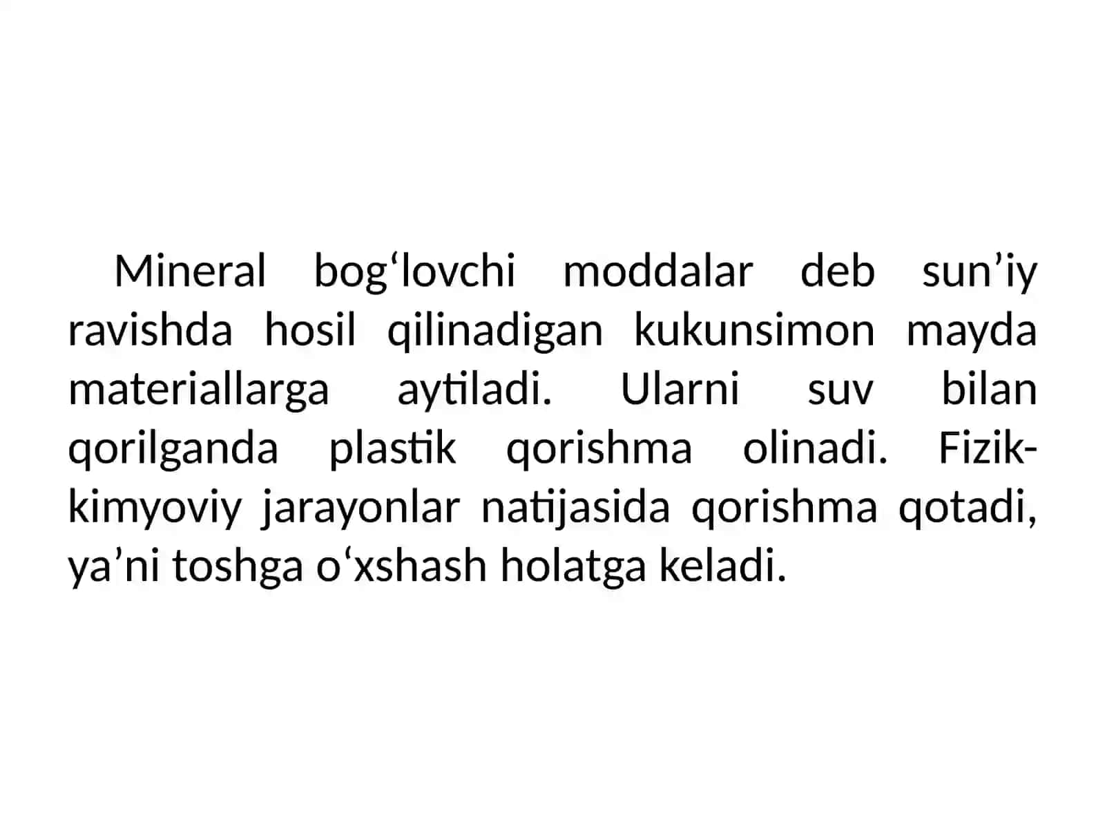 Mineral bog‘lovchi materiallar va ularning qurilish xossalari 3