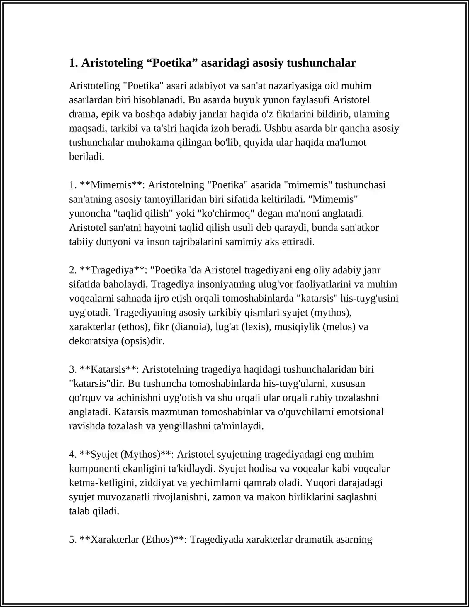 Aristoteling “Poetika” asaridagi asosiy tushunchalar 3