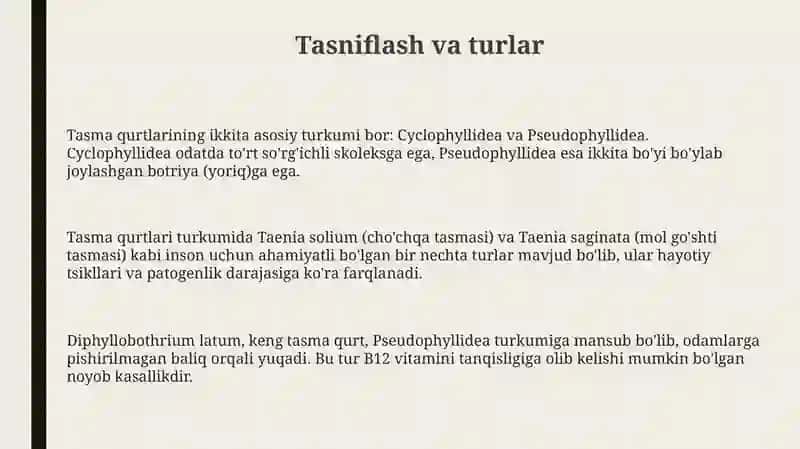 Tasmasimon chuvalchanglar - odam parazitlari 3