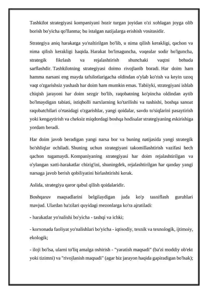 Tashkilot strategiyasi kompaniyani hozir turgan joyi 3