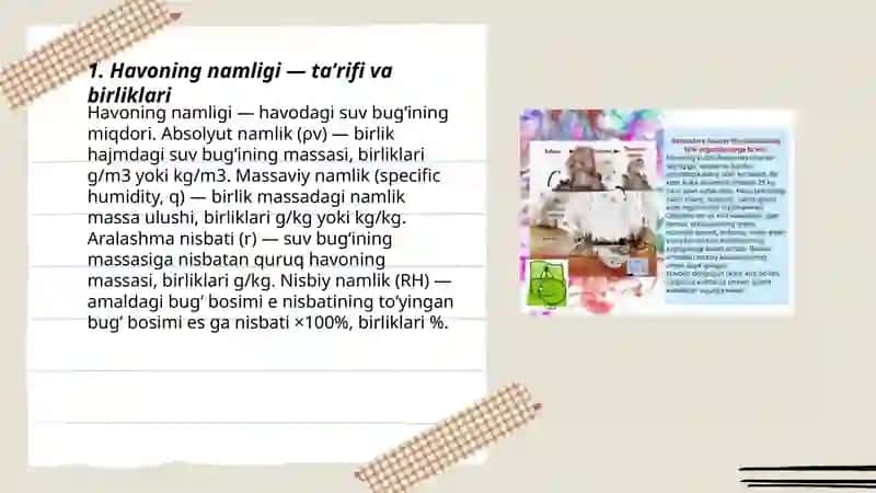 Havoning namligi. To'yingan va to'yinmagan bug'lar 3