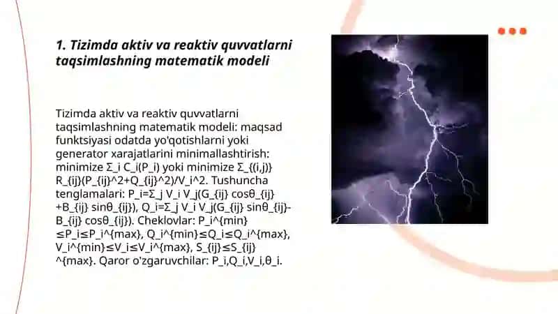 Tizimda aktiv va reaktiv quvvatlarni taqsimlashning matematik modeli 3