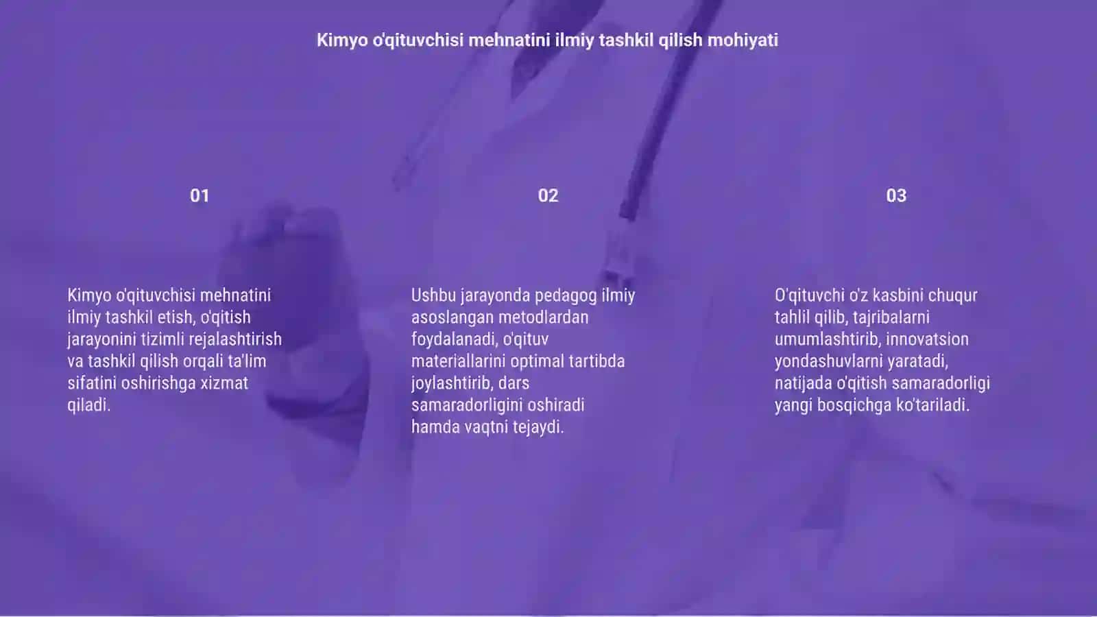 Kimyo o'qituvchisi mehnatini ilmiy tashkil qilishiga qoyiladigan talablar 3