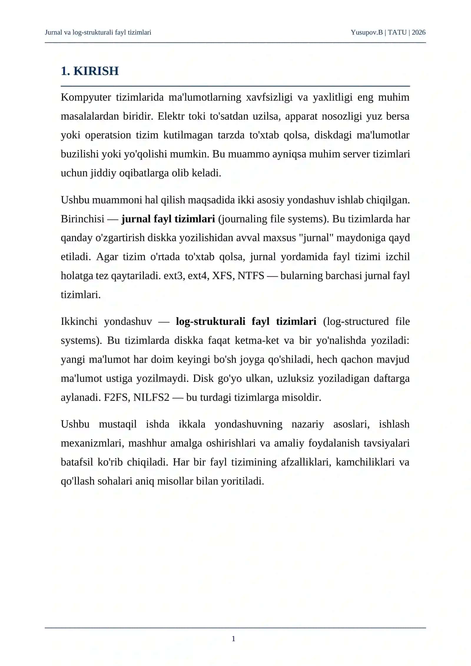 Jurnal va log-strukturali fayl tizimlari 3