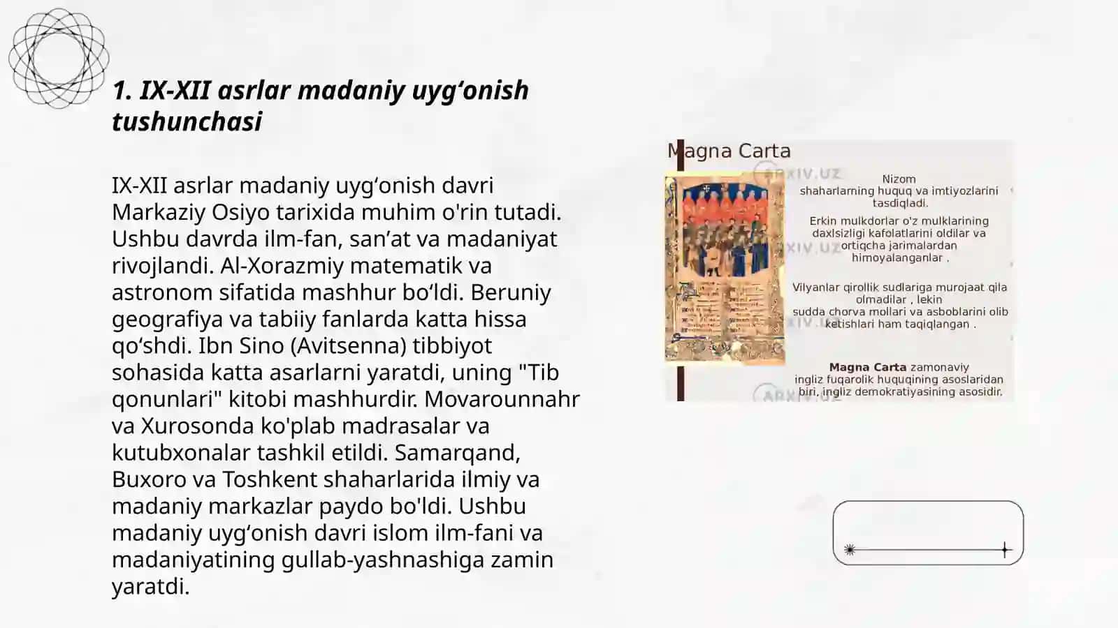 IX - XII asrlarda mamlakatimiz hududida roʻy bergan madaniy uygʻonish (Renessans) 3