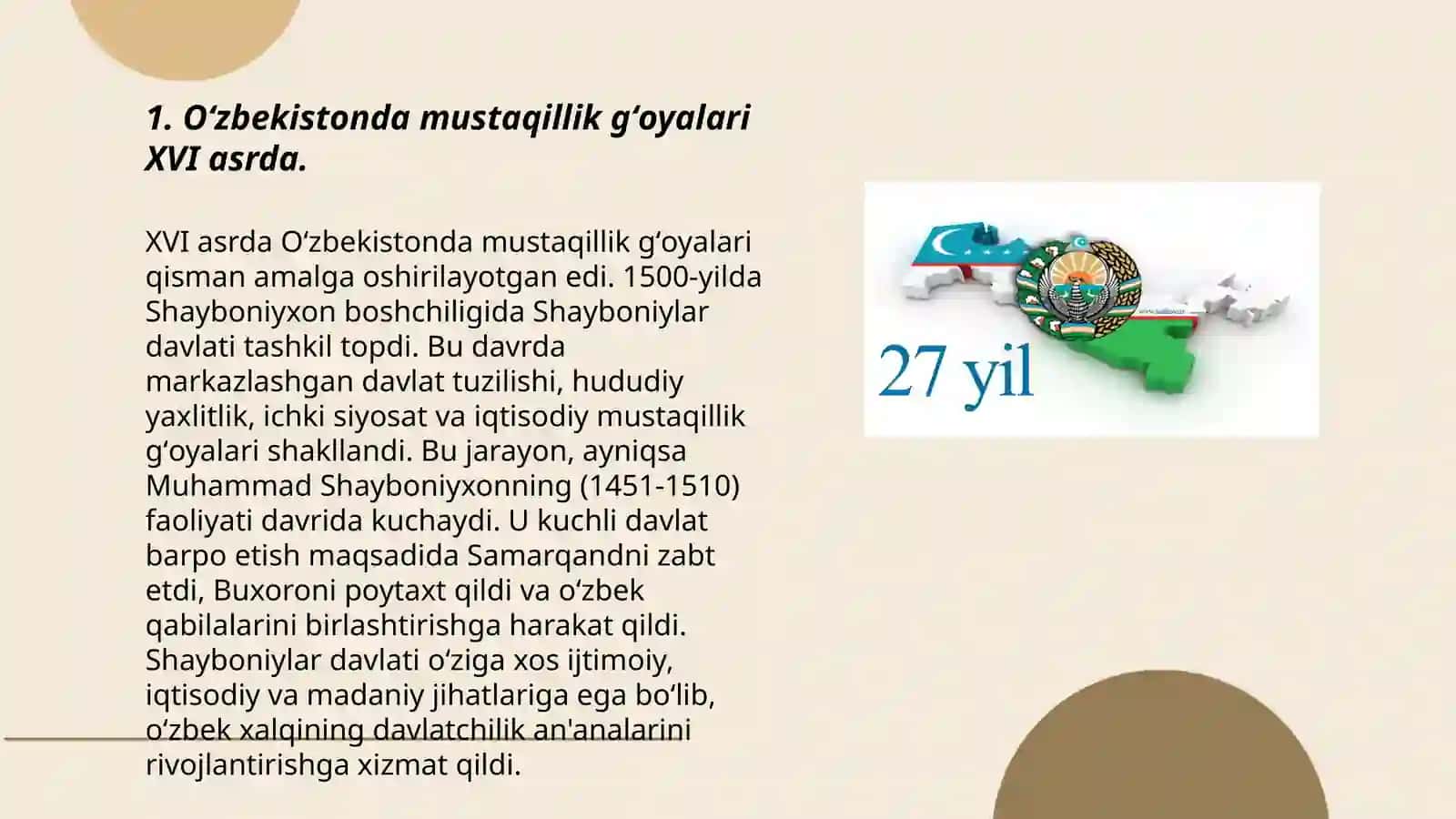 O'zbekistonda mustaqillik g'oyalarining tarixiy asoslari XVI XX asrgacha 3