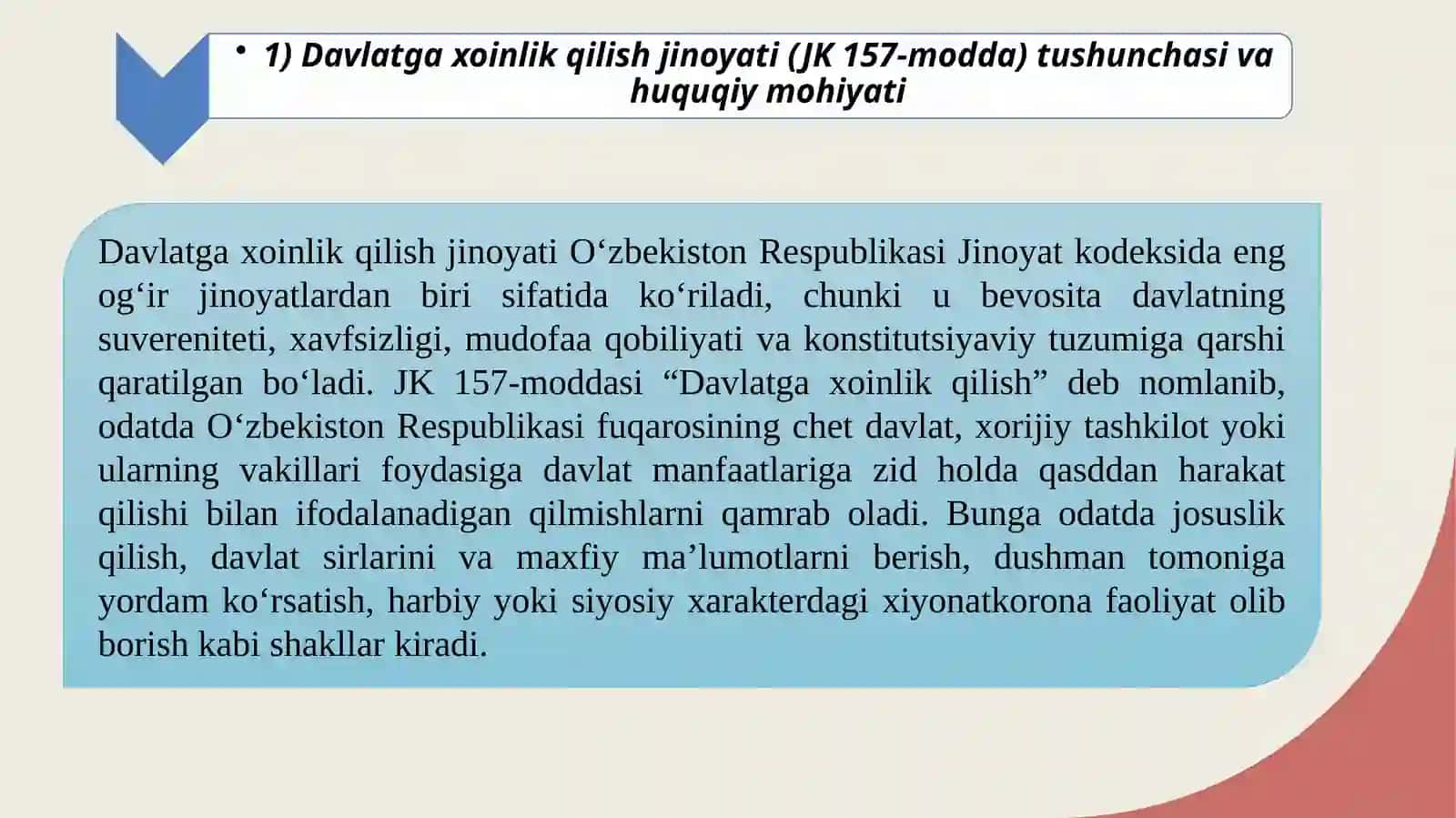 DAVLATGA XOINLIK QILISH (157-MODDA) DAVLAT SIRLARINI OSHKOR QILISH (162-MODDA) 3
