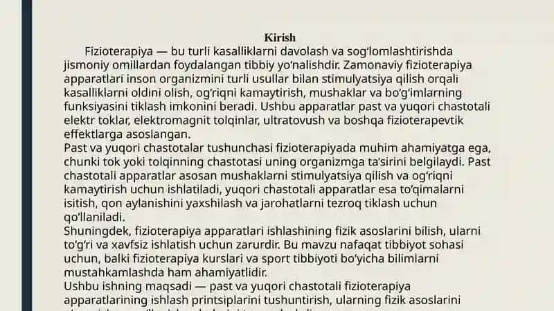Pastvayuqorichastotalar.Fizioterapiyaapparatlari.Ularishlashiningfizikasoslari 3