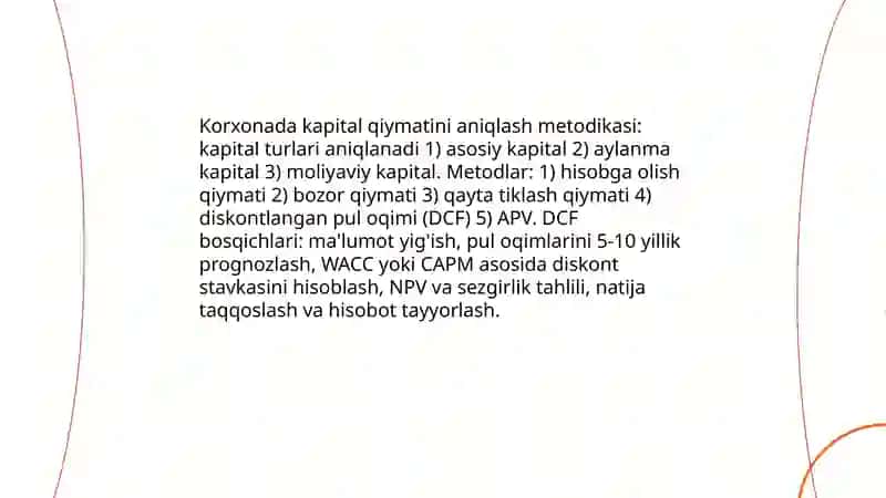 Korxonada kapital qiymatlarini boshqarish 3