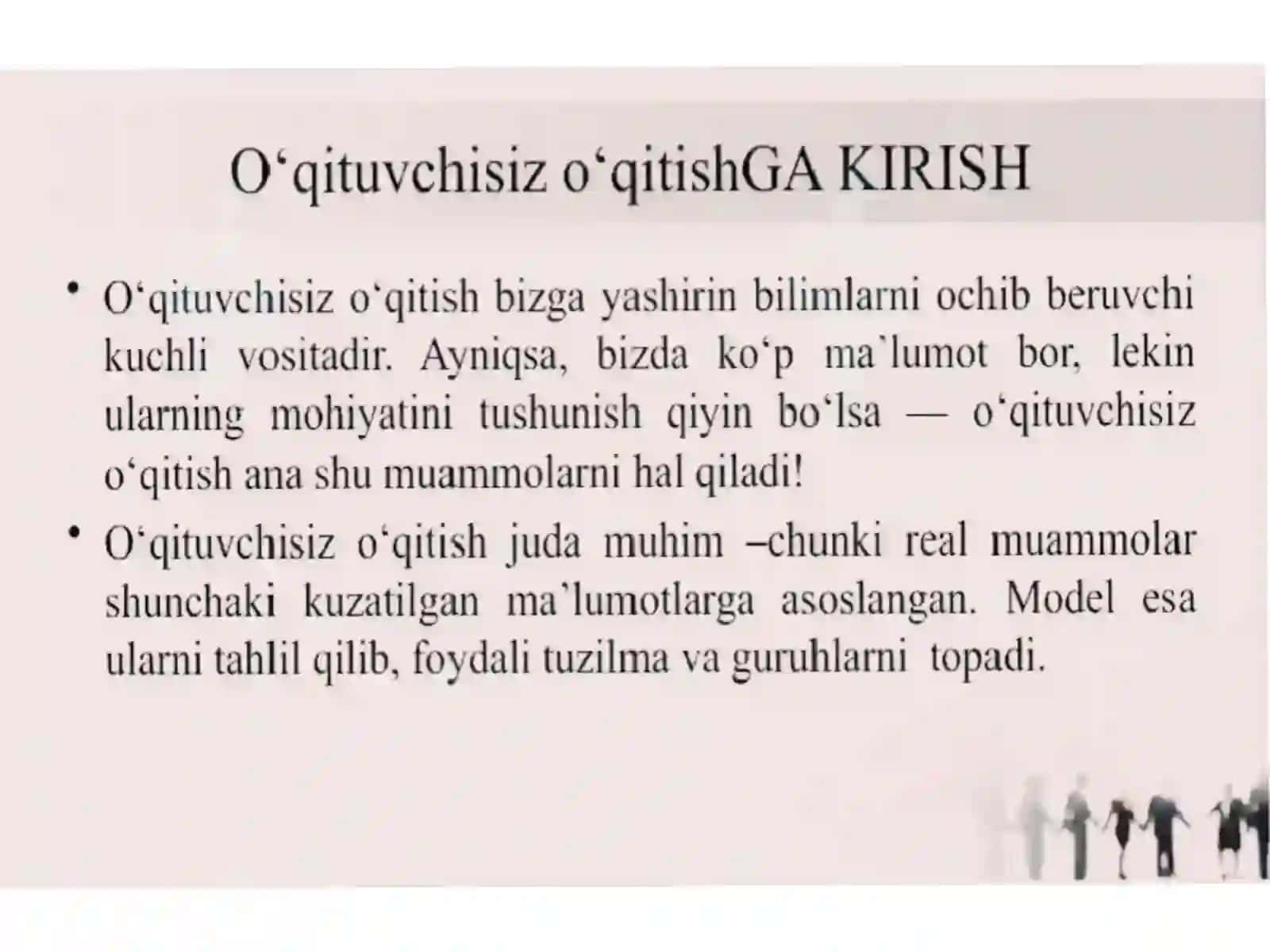 O‘qituvchisiz o'qitish. Klasterlash muammosini K-MEANS algoritmi asosida yechish 3