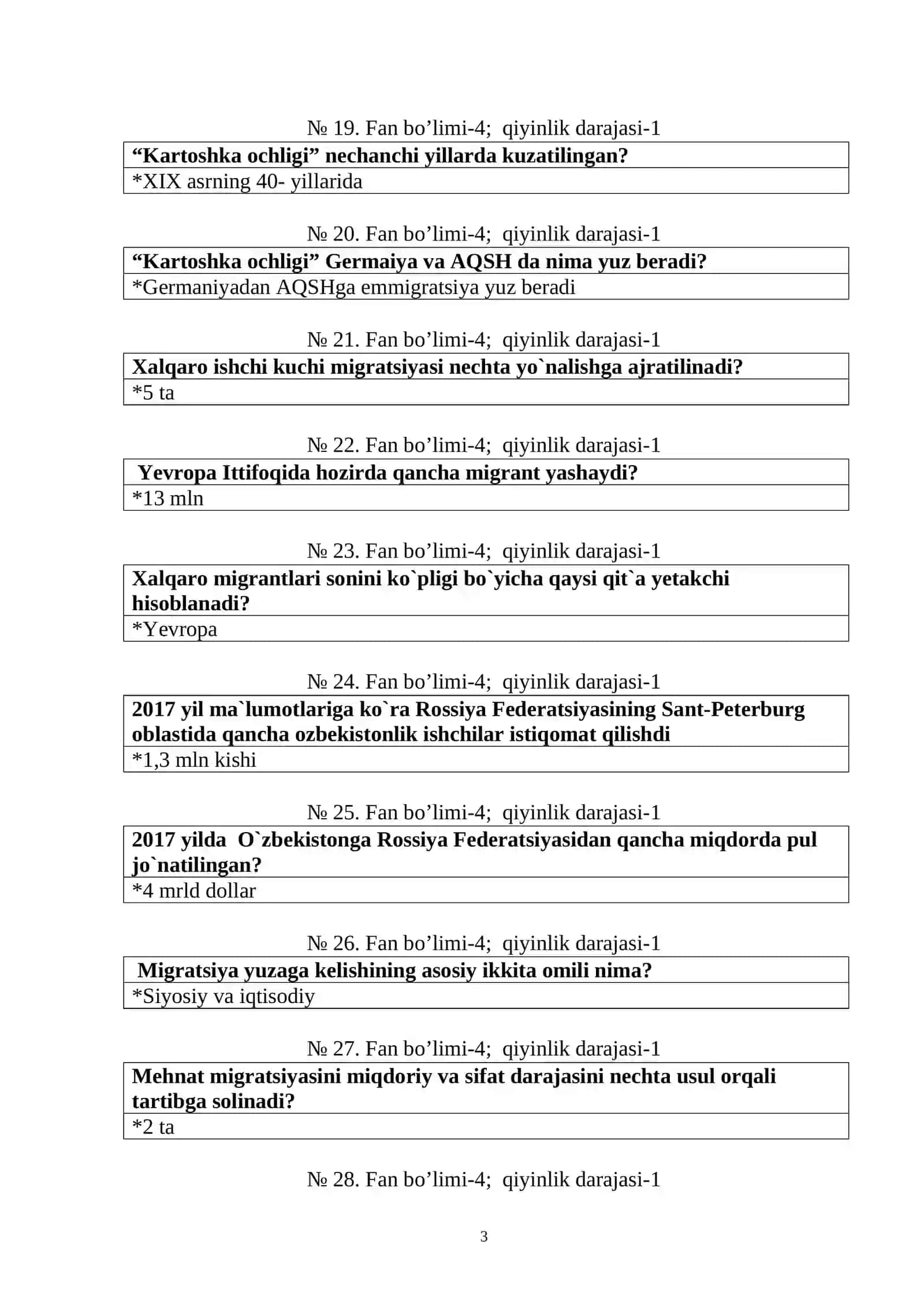 "Jahon iqtisodiyoti va xalqaro iqtisodiy munosabatlar" fanidan test savollari 3