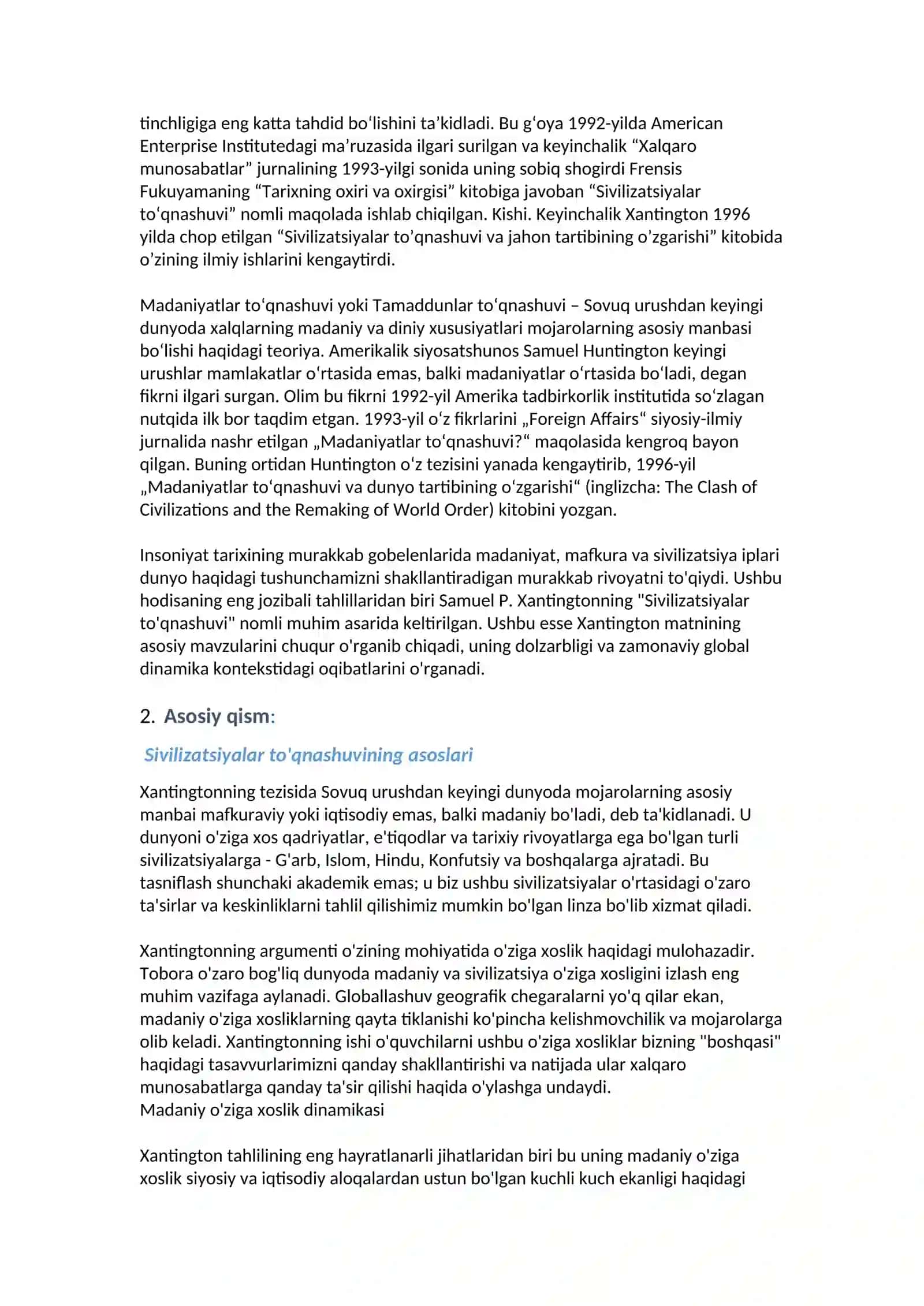 S. Xantingtonning “Sivilizatsiyalar to‘qnashuvi” asari mohiyati 3