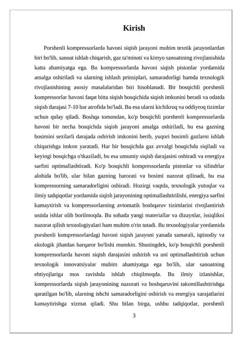 Bir bosqichli porshenli kompressorlarning havoni siqish darajasi 3