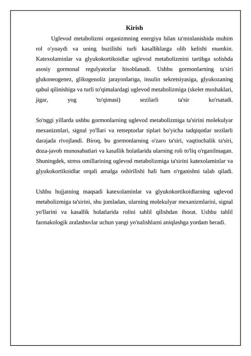 Katexolaminlar va glyukokortikoidlarning uglevod metabolizmiga ta'siri: Umumiy ko'rinish 3